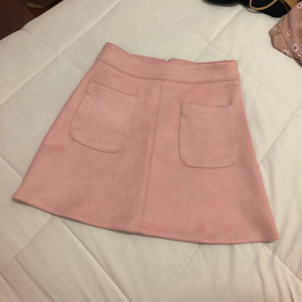 Pink suede mini skirt